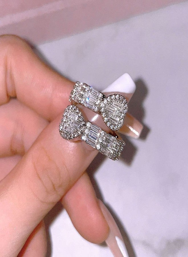 Jacruces Silver Heart Rings for Women Bling Iced Out Rings Cubic Zirconia Ring Men Women Engagement Wedding Promise Ring for Her Hip Hop Jewelry Size 8 - Image 2